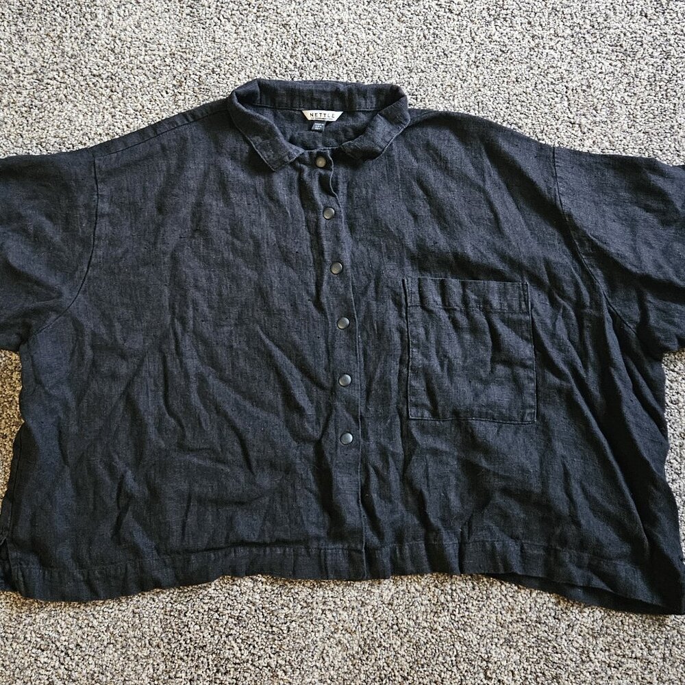 Nettle Studios Boxy Collared Top in Black Linen (RTS)